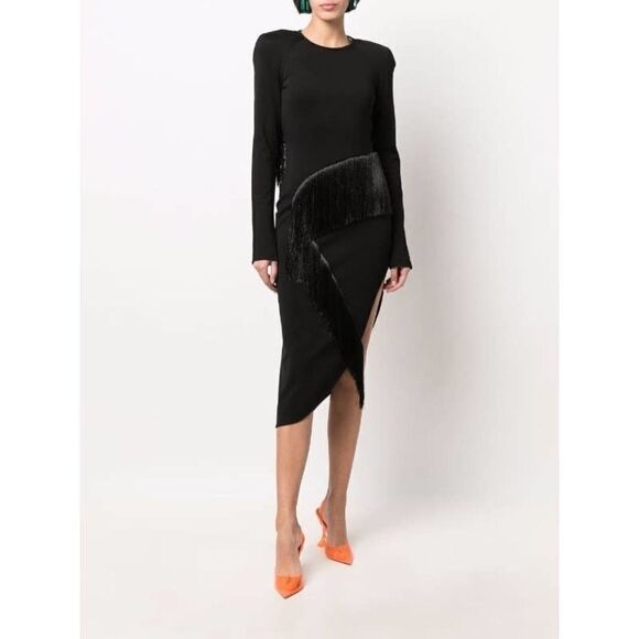 The Attico panelled long-sleeved midi dress black IT44 US8 - Picture 2 of 13
